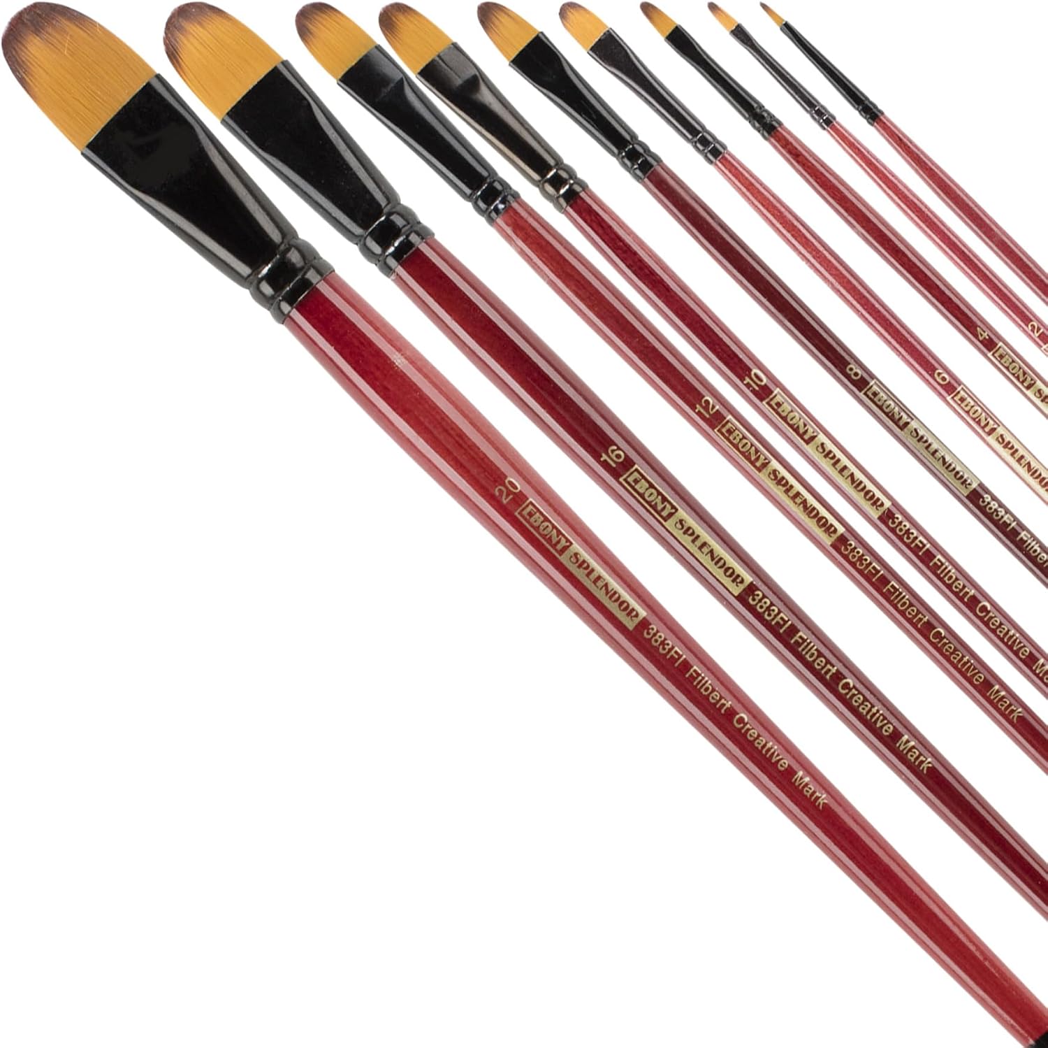 Creative Mark Ebony Splendor Long Handle Synthetic Sable Paint Brush, Filbert Set of 9, Teijin Multi-Filament Hair, Handcrafted Synthetic Paint Brushes for Acrylic Painting, Watercolor Painting & More
