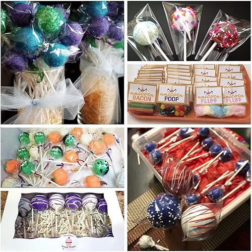 Miniatura 7 de 400 bolsas transparentes para tartas, violonchelo con lazos giratorios para piruletas, pasteles, dulces, bufé, chocolate, galletas, recuerdos de