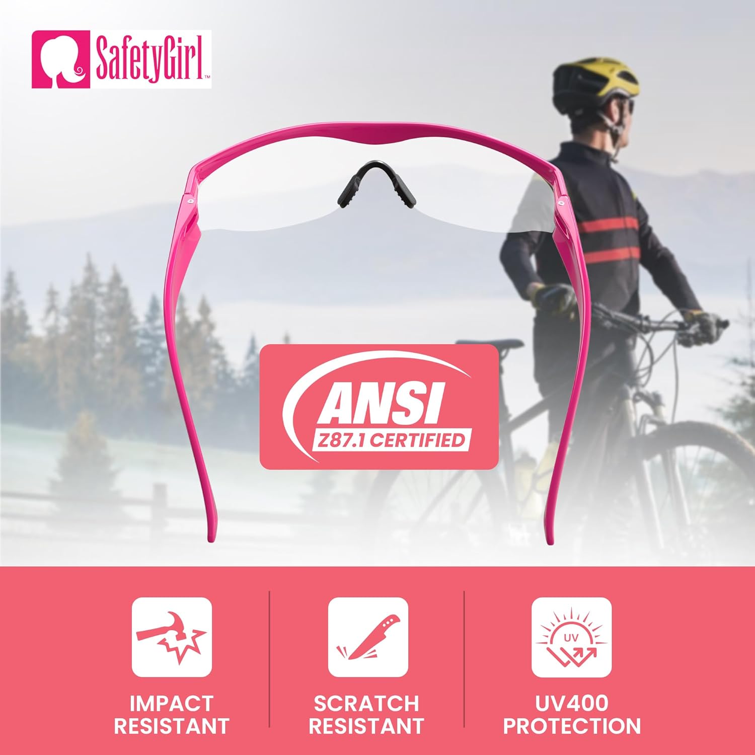 Navigator Safety Glasses for Men & Women | ANSI Z87.1+ CE EN166, Anti-Scratch, UV Protective Eyewear & Clear Eye Protection Glasses with Navigator | Reader Safety Work Glasses | Pink - Clear - 12Pack