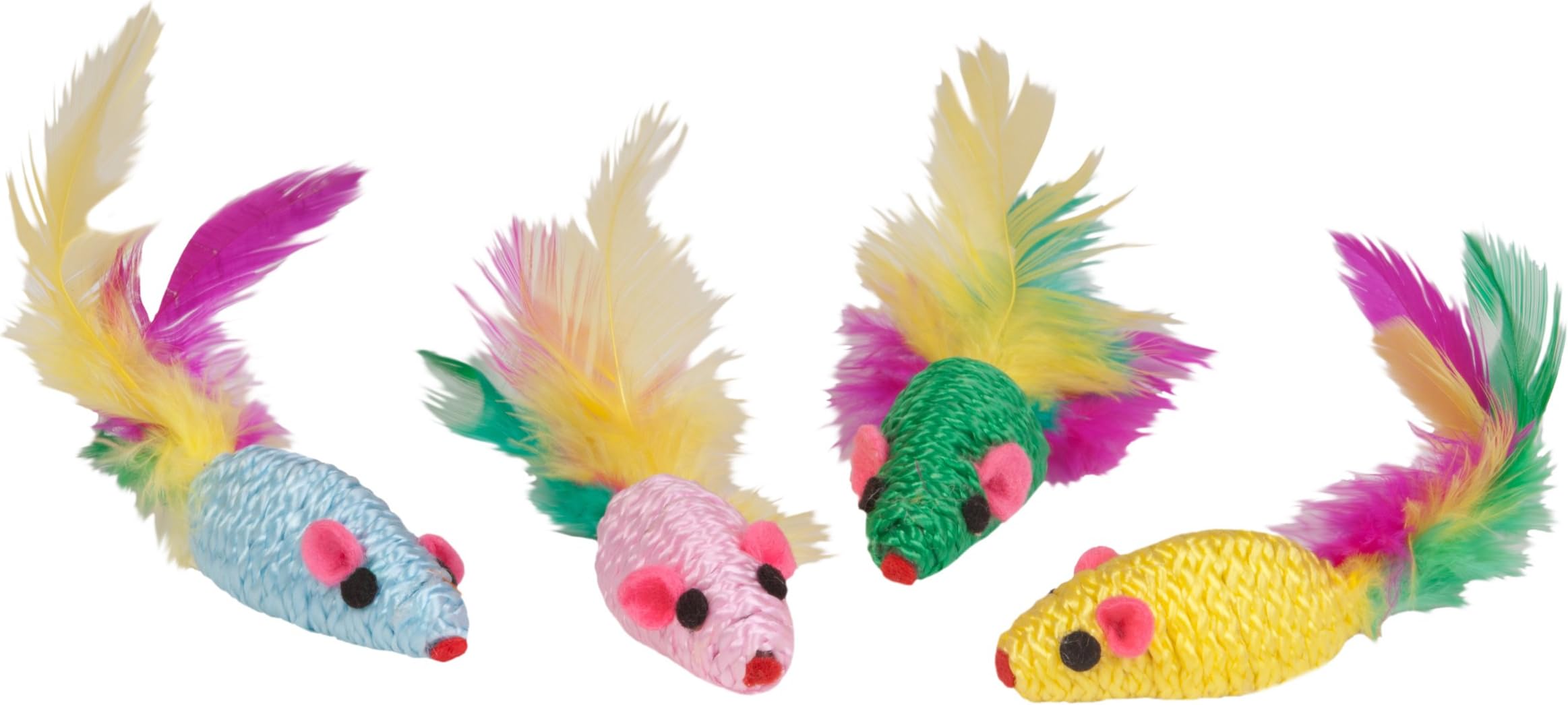 Chomper Kylie's Brites 4-Piece Feather Mouse Rattlers Toy for Pets