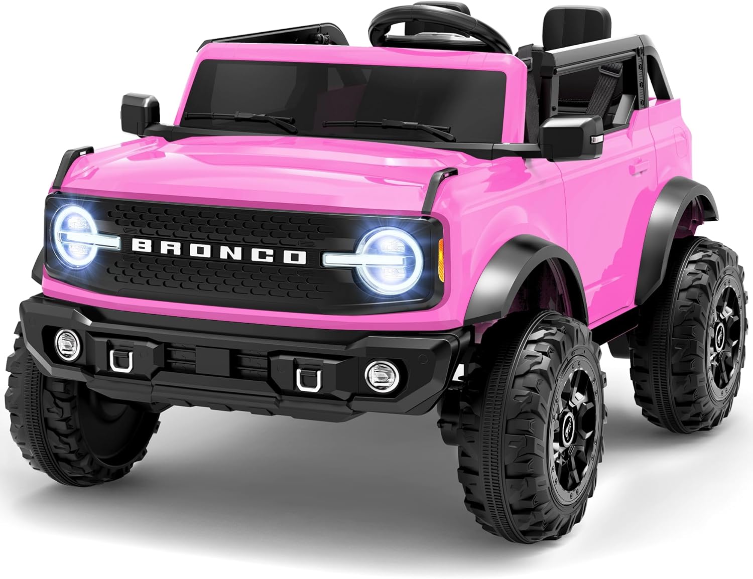 ENYOPRO 24V Licensed Ford Bronco Base Ride on Car, 2 Seater Electric Car for Kids, Ride on Toys with Remote Control, Seat Belts, LED Headlights, Bluetooth, Soft Start, Spring Suspension (Pink)