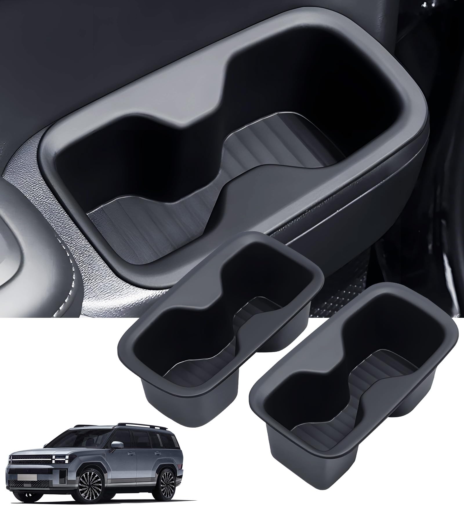 2PCS Rear Door Side Cup Holder Insert for Hyundai Santa Fe 6/7 Seat 2026 2025 2024, Interior Accessories TPE Cup Holder for Hyundai Santa Fe 2024-2026, Black