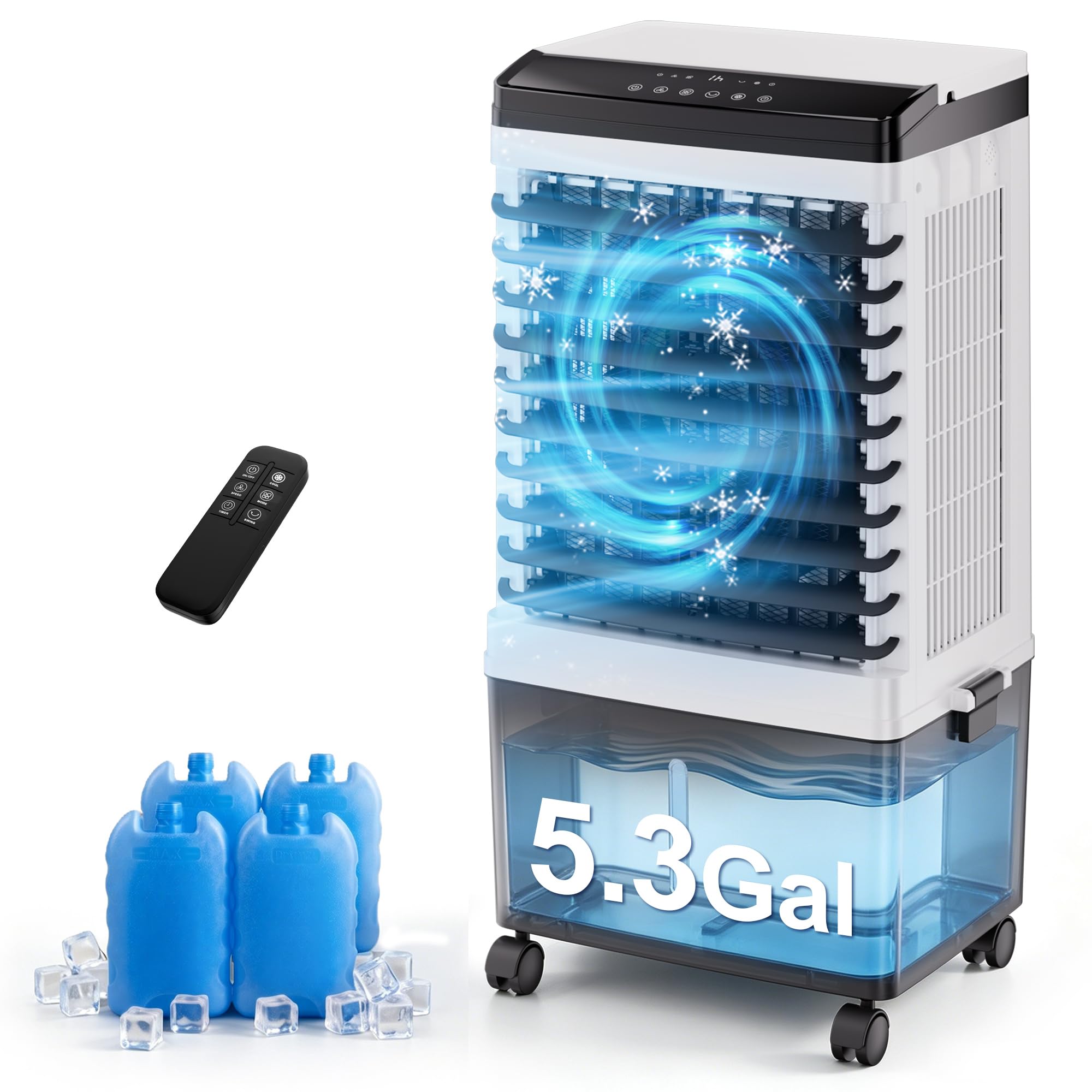 Uthfy 1800CFM Swamp Cooler, 30" Evaporative Air Cooler with 5.3 Gal Detachable Water Tank, 120° Oscillation, Remote, 12H Timer, 3 Speeds, Portable Cooling Fan for Bedroom, Home Office, Study, Garage