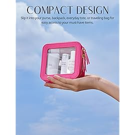 Popvibe Mini Makeup Bag Clear Small Travel Cosmetic Case Leather Cute Hot Pink Pouch for Purse Organizer Make Up Bag for Women Car Toiletry Bag with Zipper for School