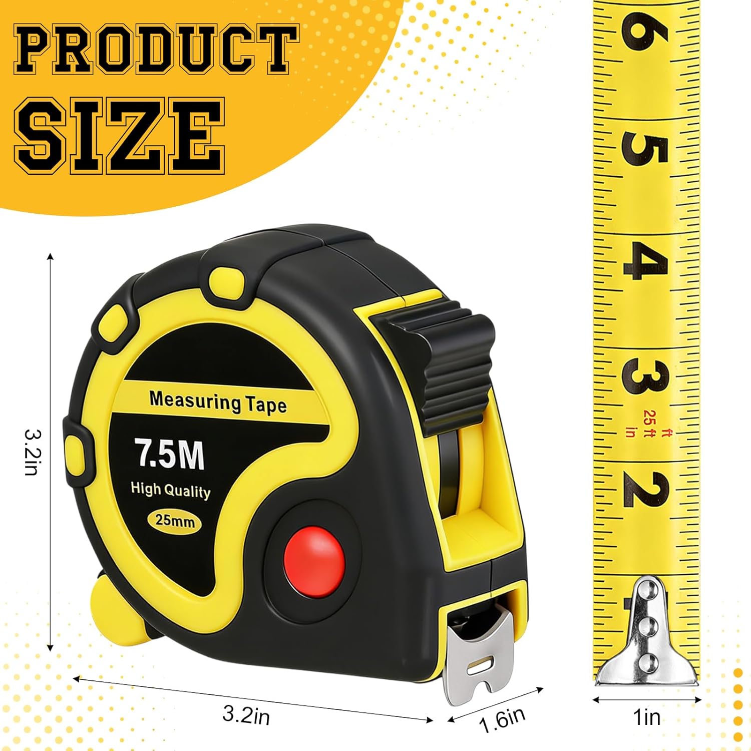 Relaxweex Left Handed Tape Measure with Rubber Reading from Right to Left Measure 25ft