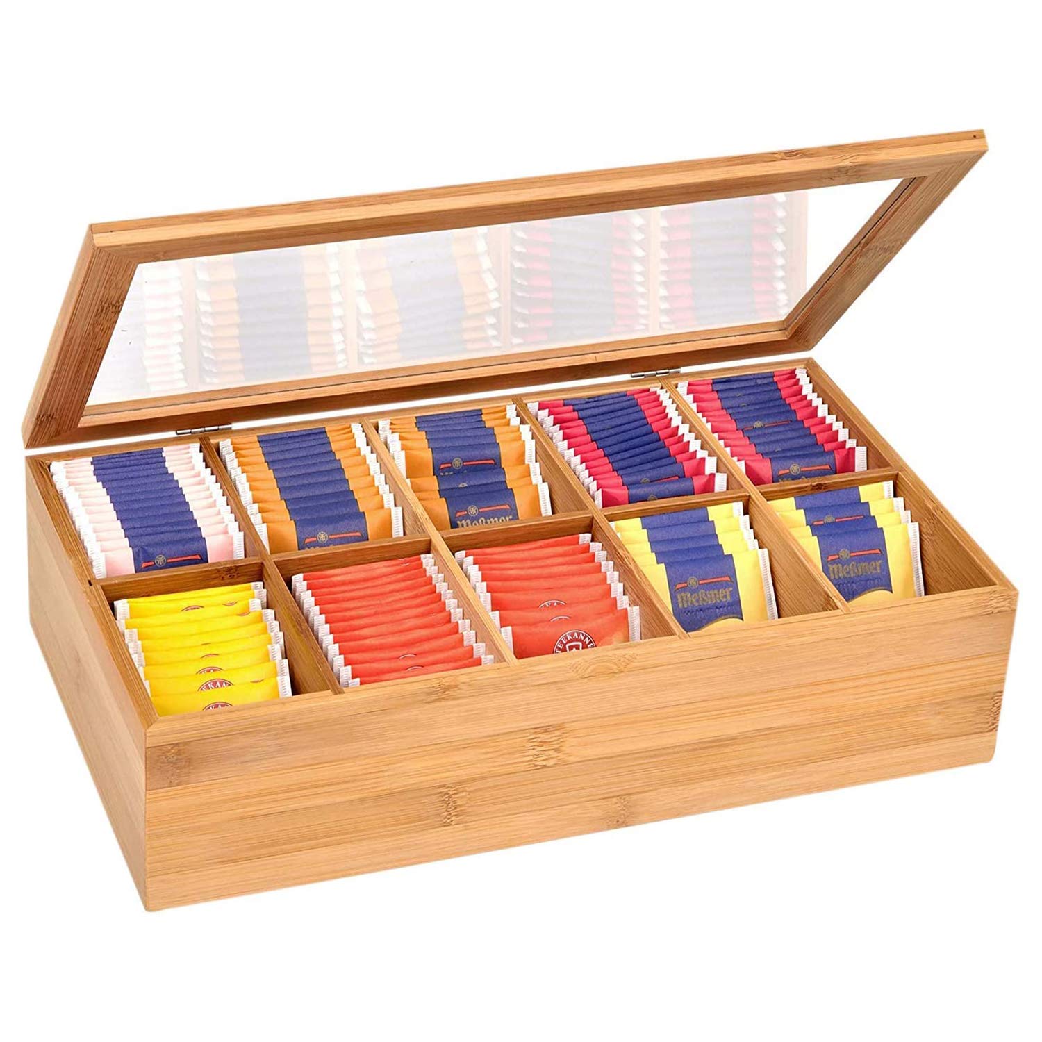 HOKIPO® Eco-Friendly Bamboo Wooden Tea Box Organizer Storage Box with 10 Compartment Chest Box, 36.5 X 20 X 10 cm [AR2932]-image-24