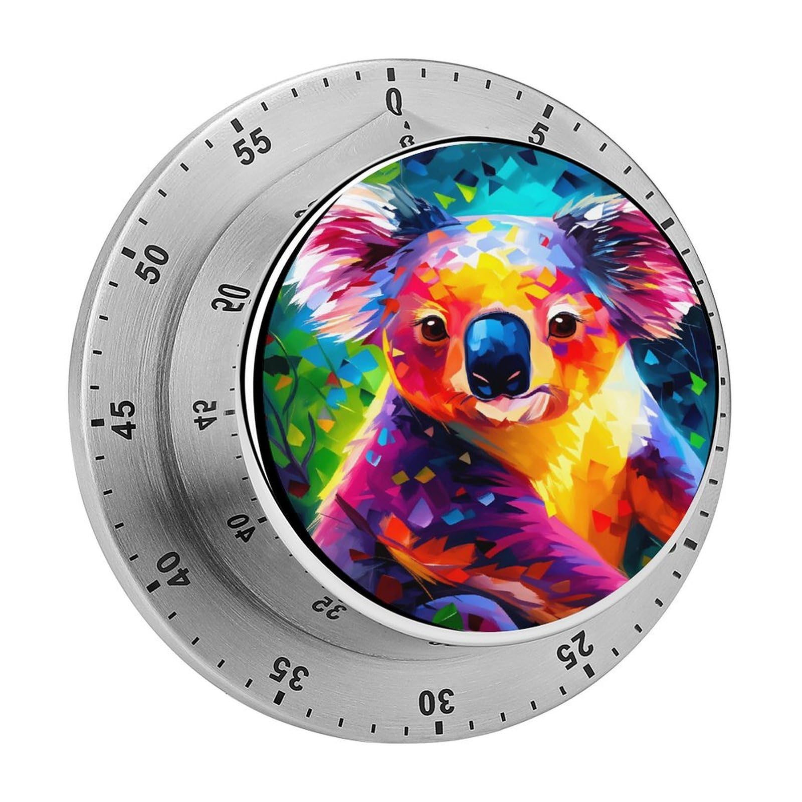Colorful Abstract Koala 60 Minute Wind Up Timer,Visual Mechanical Magnetic Timer with Loud Alarm for Kitchen