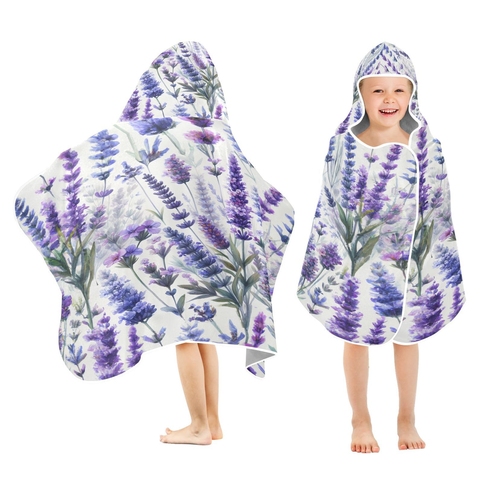 Kigai Lavender Hooded Beach Towel for Kids Soft Absorbent Quick Dry Bath Towel with Hood Lightweight Toddler Shower Pool Bath Wrap for Boys Girls