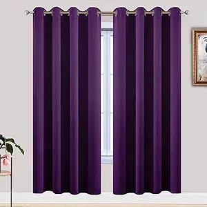 Yakamok Purple Blackout Curtains for Bedroom, Grommet Thermal Insulated Room Darkening Blackout Drapes for Living Room, 2 Panels,52W x 72L Inch