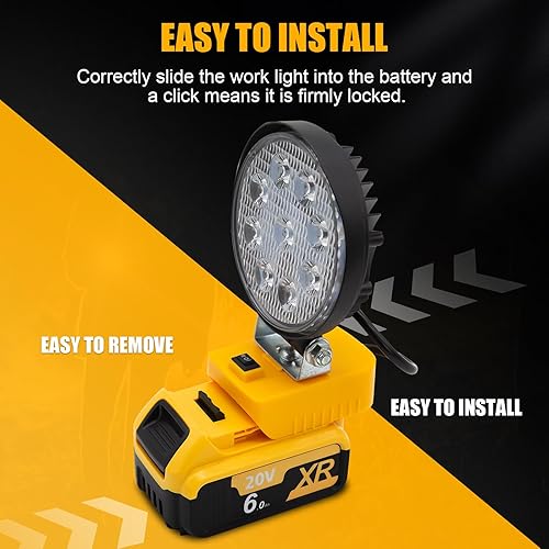 Miniatura 6 de Luz de trabajo LED inalámbrica para batería Dewalt de 20 V, linterna portátil de 27 W, 2200 lm, regalos de herramientas para hombres, ajustable en