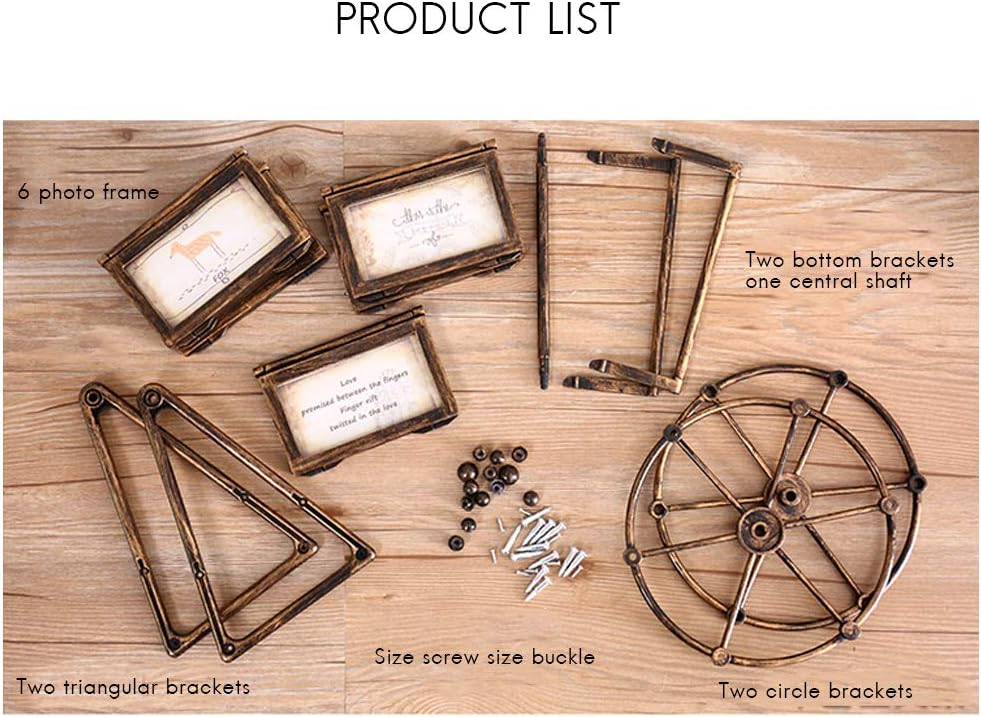 Rotatable Photo Frame, Retro Vintage Family Photo Frames DIY Ferris Wheel Rotatable Windmill Plastic Picture Frame Shows for 12 Photos Home D¨¦cor Christmas Birthday Gifts (As Shown)