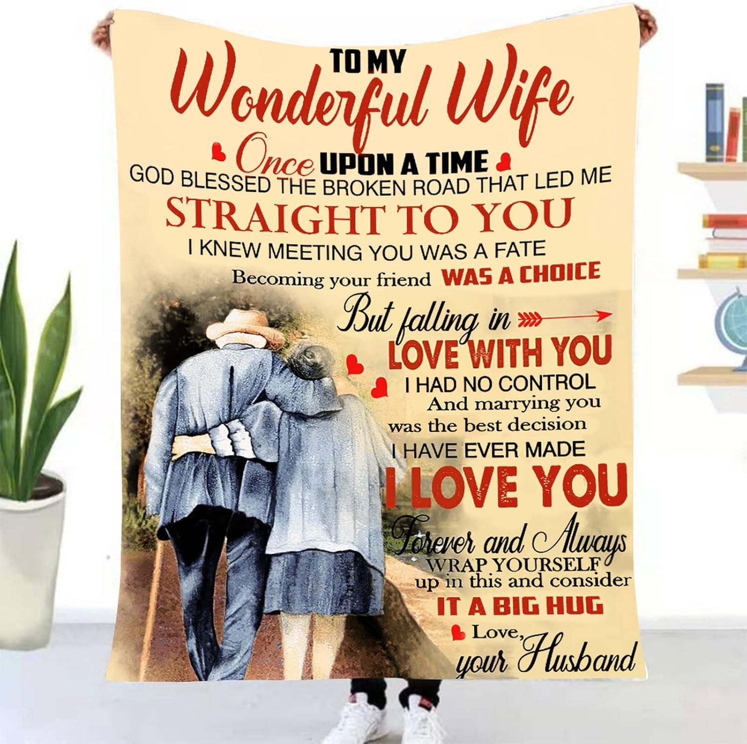 guf Personalized Blanket to My Wife from Husband,Soft Cozy Flannel Blanket Birthday Christmas Thanksgiving Valentine's Day Anniversary Romantic Gifts Love Letter Printed Quilts (51"x59"/130x150cm)