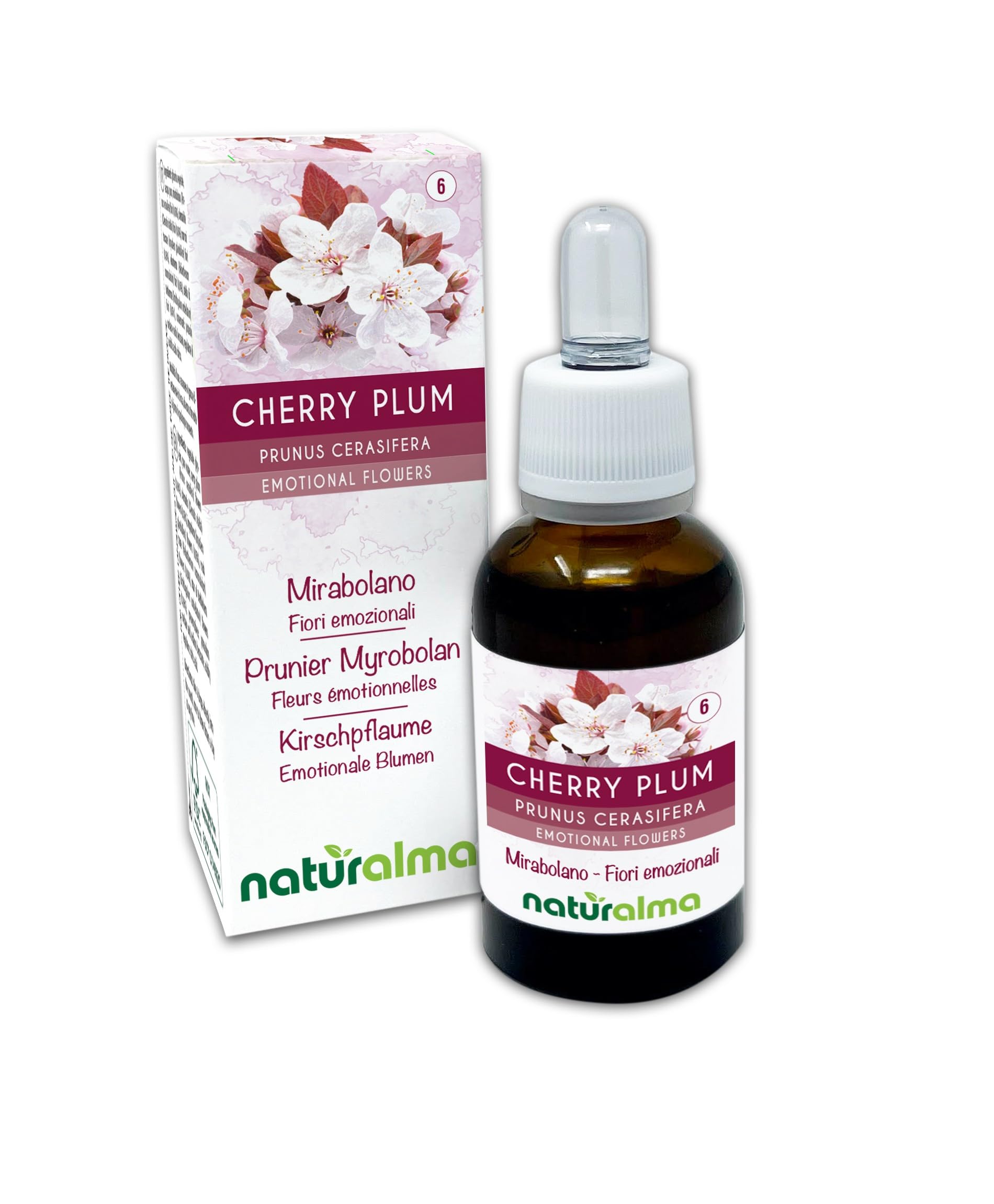 Cherry plum lub Śliwa wiśniowa (Prunus cerasifera) Kwiaty emocji lub Kwiaty Bacha Naturalma - Krople 30 ml - Płynny ekstrakt bezalkoholowy - Esencje kwiatowe - Wegański