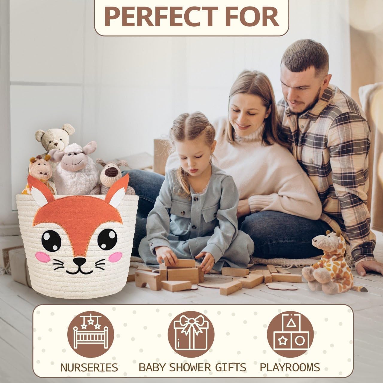 10x8" Squirrel Cotton Rope Baby Laundry Basket for Boys & Girls, Woodland Nursery Decor, Nursery Storage Basket for Essentials like Diapers, Wipes, Towels, Perfect for Baby Shower Gifts, Machine Wash - Image 6