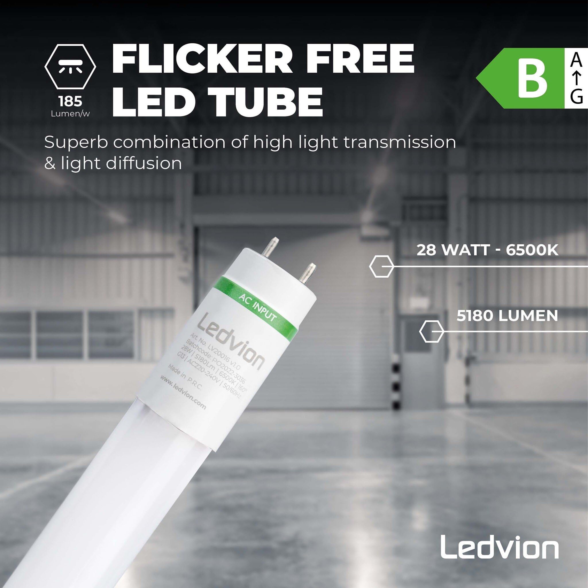 Ledvion - Tubo LED TL, 150CM, 28W, 6500K, 185lm/W, Classe Energetica B, Incl. Starter LED