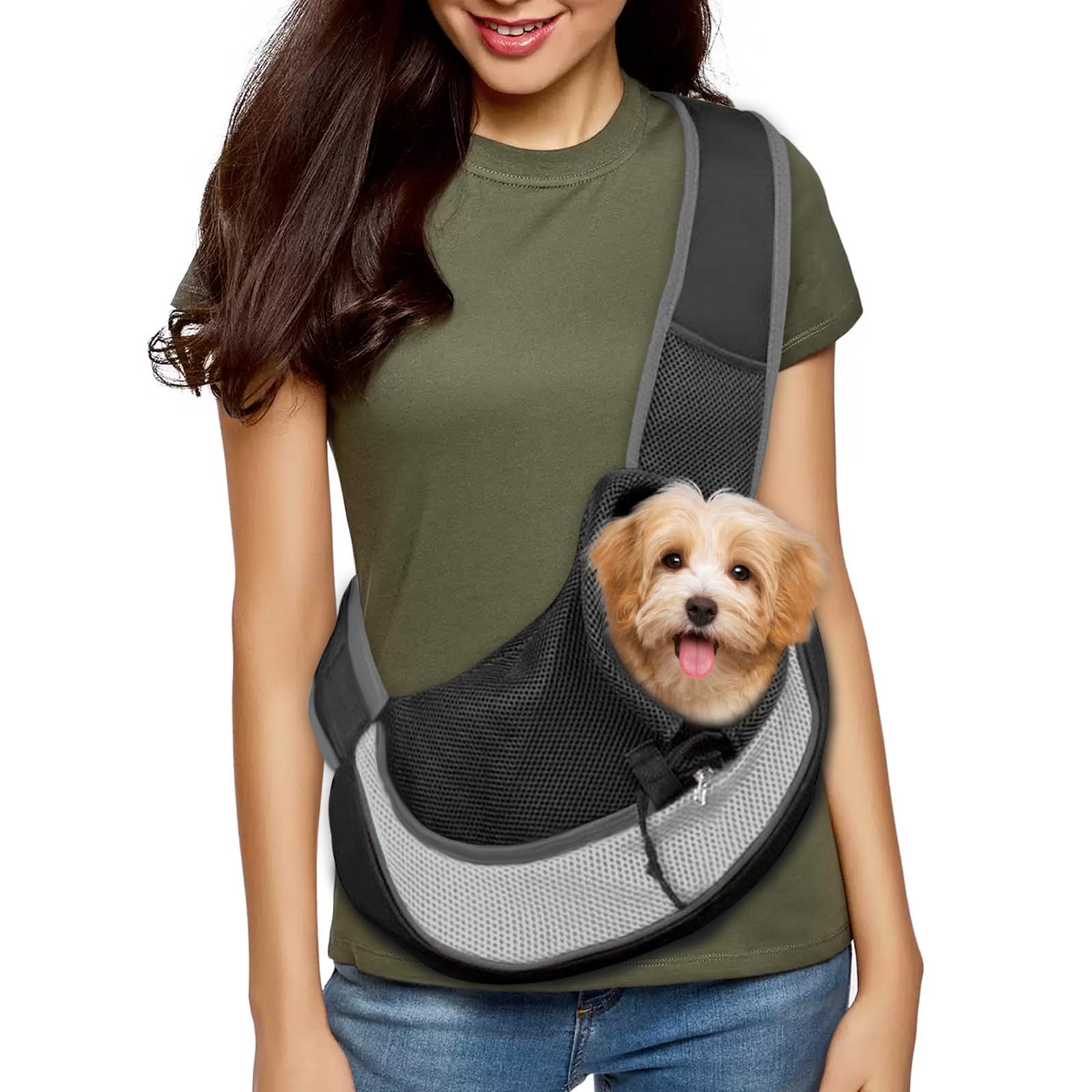 MEETOZ Pet Sling Carrier for Puppy Dog Dogs Sling Carrier Breathable, Safety Front Pocket Pet Sling Carrier