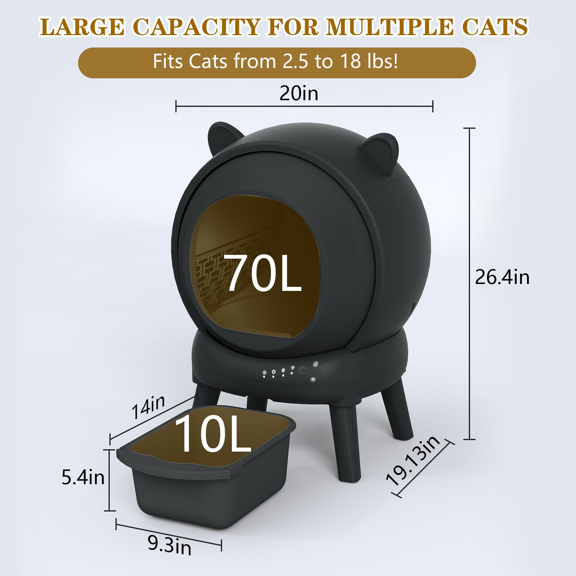 Automatic Cat Litter Box, Self Cleaning Litter Box Smart Robot for Multiple Cats, APP Real-Time Monitor, Odor & Noise Control, Safe Anti-Pinch, Trash Bag Included, Dark Grey - image 8