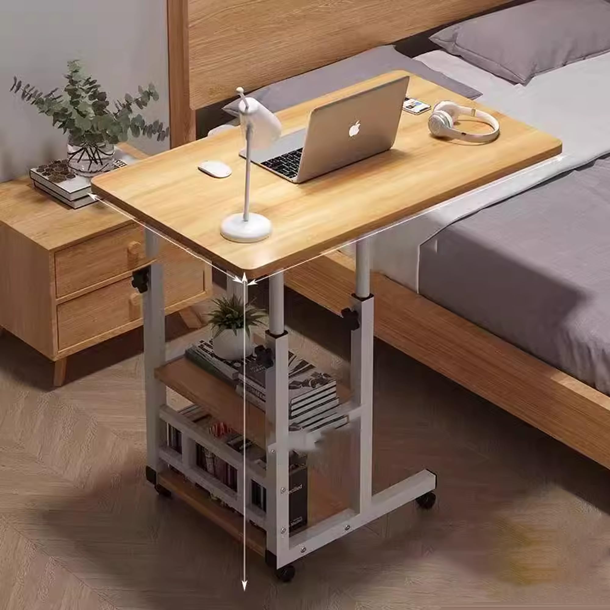 Tavolino mobile per letto a 3 strati, regolabile in altezza, con ruote, stabile, per letto, divano, scrivania, per casa, ufficio, camera da letto, soggiorno