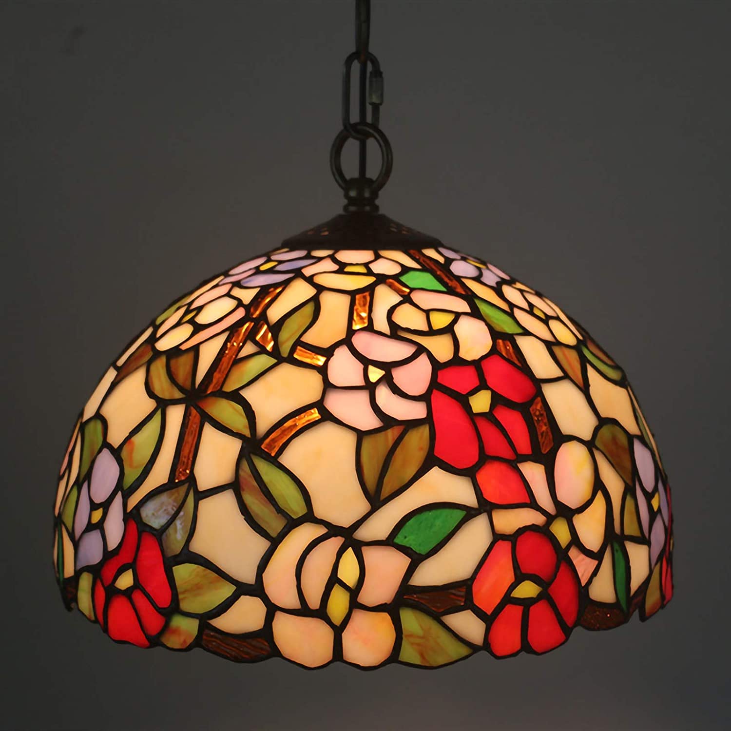 HPTHLY Retro E27 Pendant Lamp, Stained Glass Chandelier Lights 12-Inch Tiffany Fixtures Shade Decorate The European Country Rural Leisure Home Atmosphere