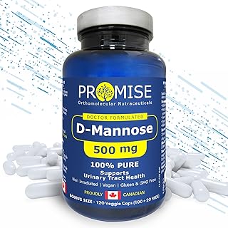 Promise D-Mannose, 500mg, 120 Capsules, Rapid Urinary Tract Cleanse. Relieves UTI and Burning Pain. For Men & Women. Bladder Control for Sleep, Exercise & Movement. Gentle On the Stomach