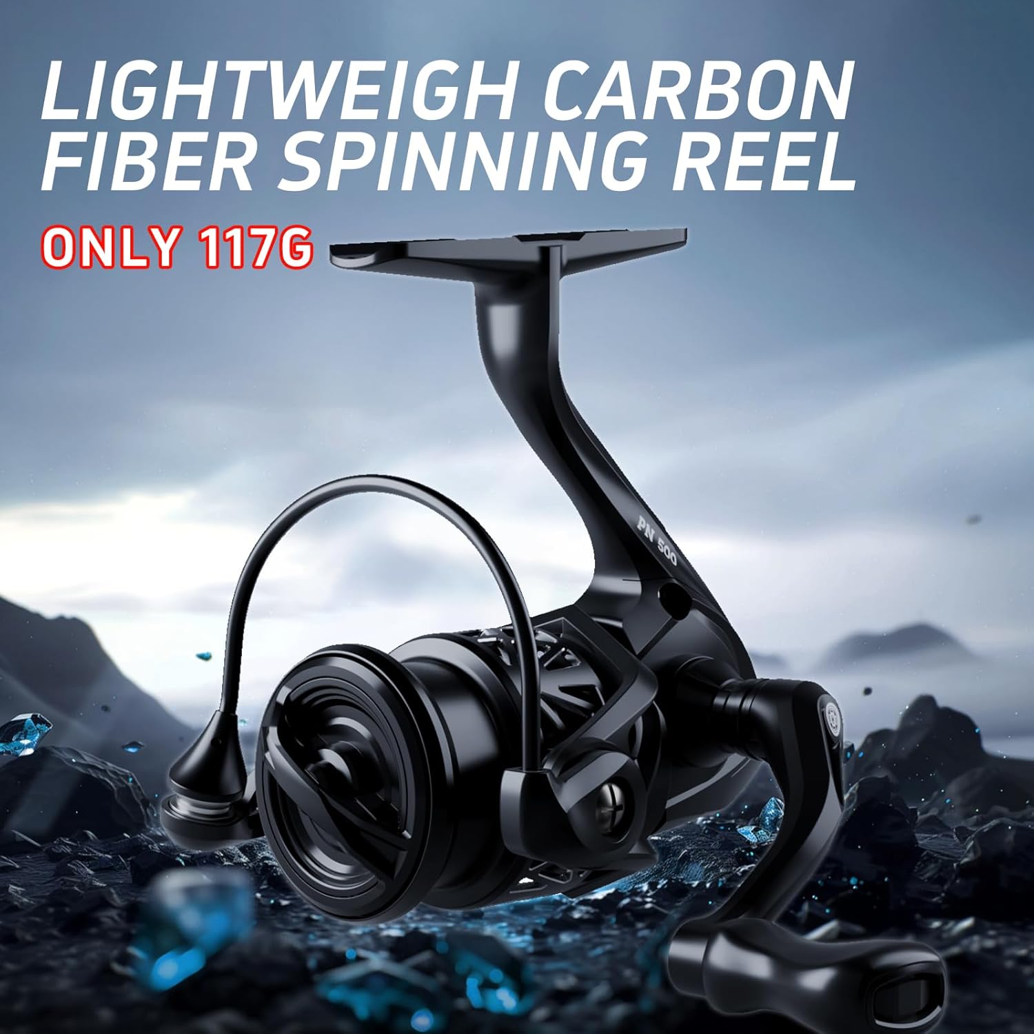 LS Lightweight Spinning Reel 500-1000 Series, 3.8oz Ultralight Carbon Fiber Frame, 5+1 BB, 5.2:1 Gear Ratio, 6.6LBs Max Drag, Saltwater/Freshwater Fishing Reel
