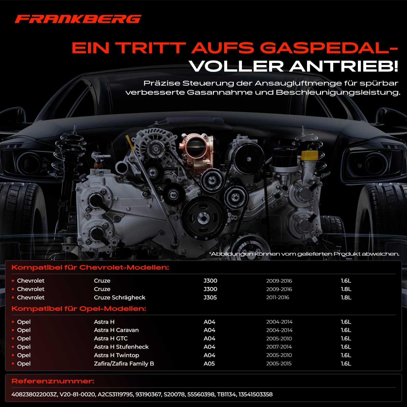 Frankberg Drosselklappe Kompatibel mit Cruze J300 1.6L-1.8L 2009-2016 Drosselklappenstutzen Astra H L48 1.6L 2007-2008 Zafira/Zafira Family B A05 1.6L 2007-2015 Replace# 55560398