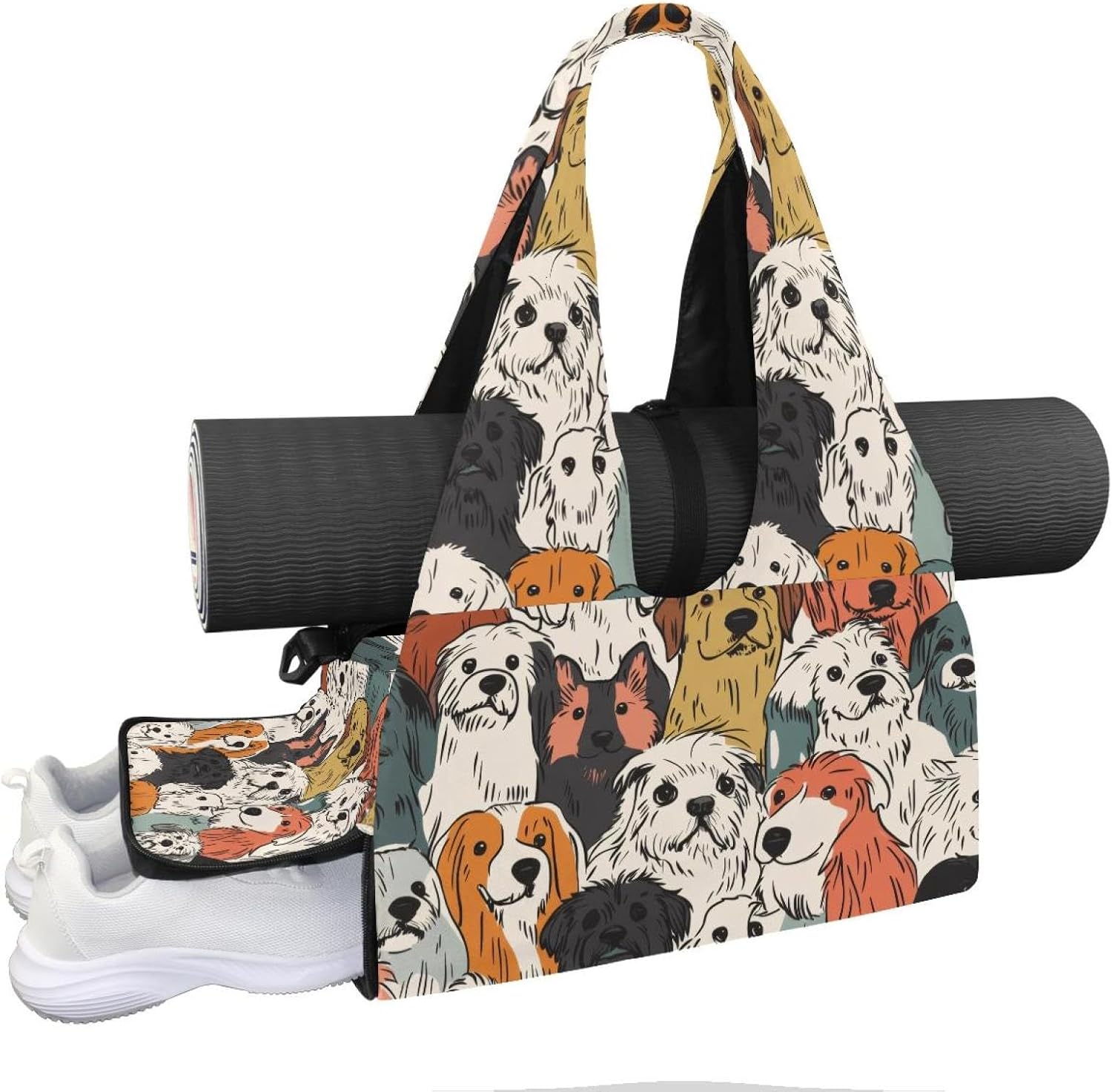 Yoga Mat Bag, Gym Workout Bag with Shoe Compartment, Puppy Dogs Pilates Bag for Women, Quick Access Storage Yoga Tote Bag for Sports Travel Office