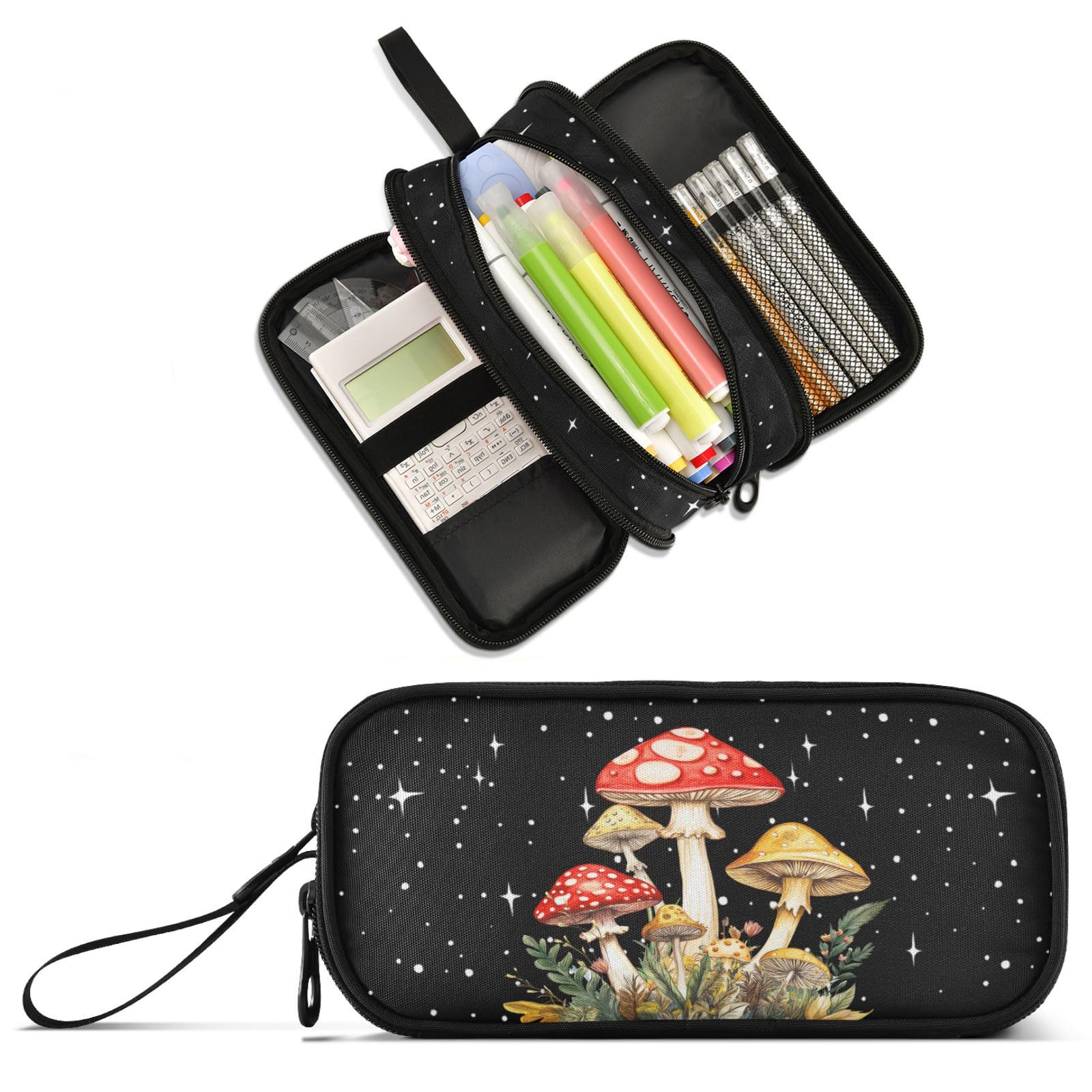 Mushroom Large Capacity Pencil Case Pencil Pouch Office School Large Storage Pen Bag 3 Compartment pencil box for Adults School Teen Girl Boy Men Women