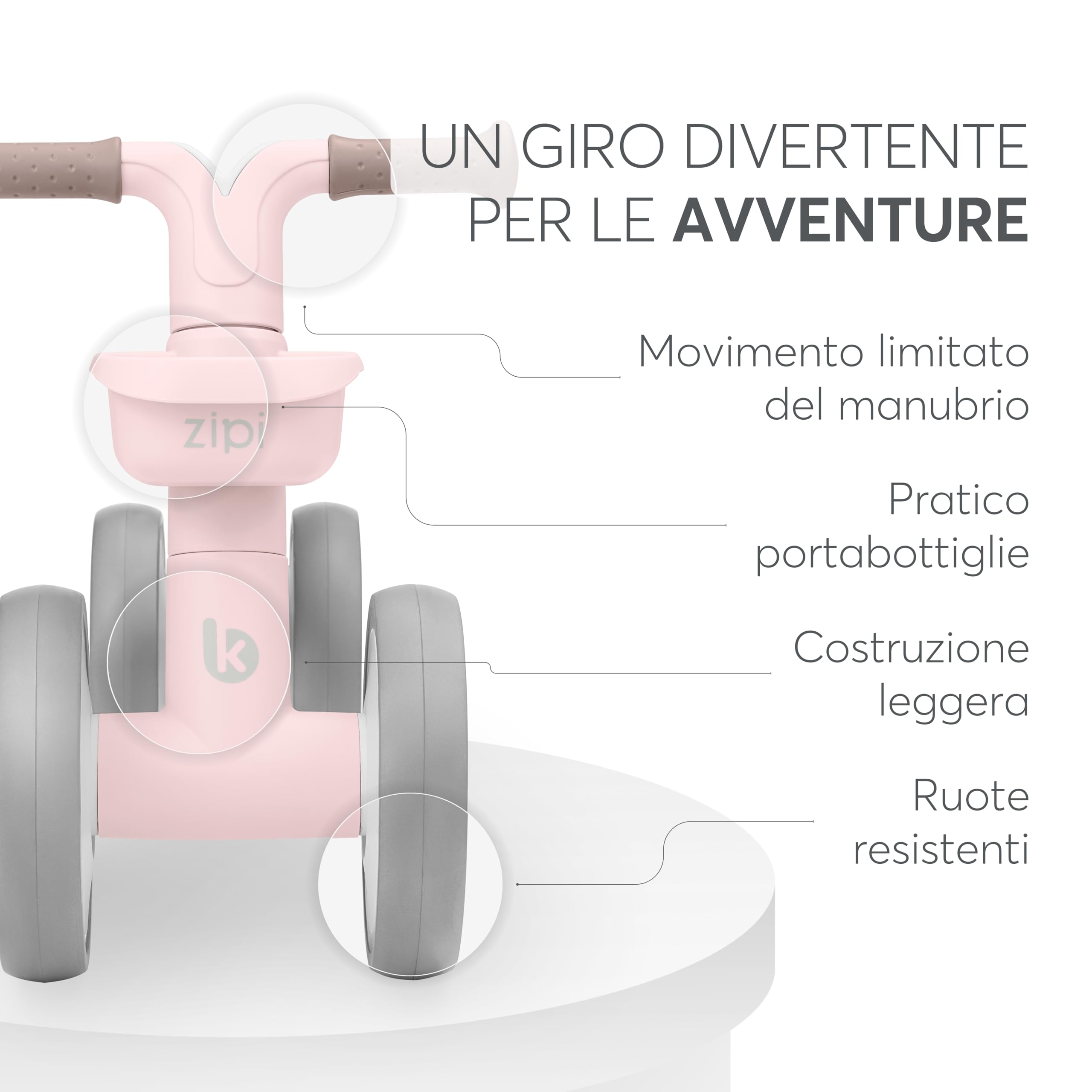 KikkaBoo Bicicleta Sin Pedales ZIPI, Correpasillos Bebé 1 Año, Bicicleta Equilibrio, Bici Bebé con Canasta, Ajustable, Juguete para Niños, Regalo Bebé, Rosa