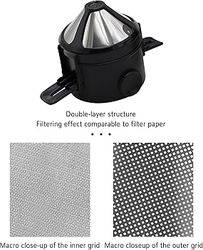 DBAILY Filtro de café, 2 filtros de café reutilizables, filtro de café de camping, filtro de café de acero inoxidable, no requiere papel de filtro, fácil de transportar para hacer café manual3