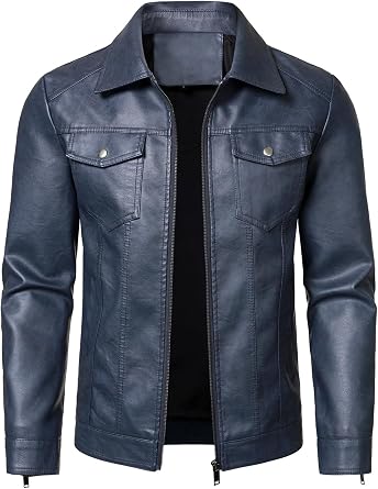 HOOD CREW Mens Leather Jacket Motorcycle Biker Jackets Casual Lightweight Faux Leather Outwear