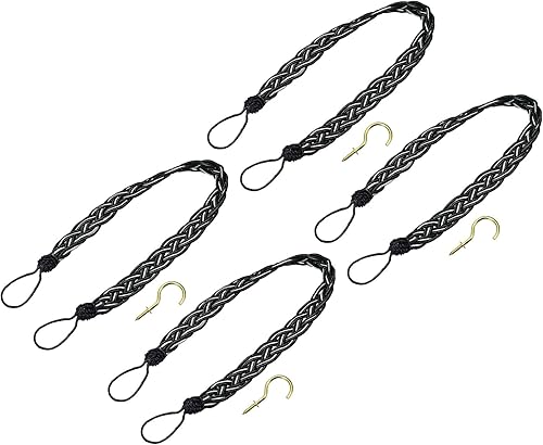 Miniatura 7 de uxcell 2 alzapaños de cortina trenzados de 23 pulgadas, con 2 ganchos de metal, color gris pardoplateado