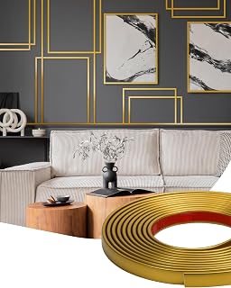 9.8 ft Peel and Stick Vinyl Molding Trim, Waterproof Molding Trim for Walls, Edges, Borders, Window Frames, Backsplash Tiles, Flexible and Self Adhesive Trim Matte Gold
