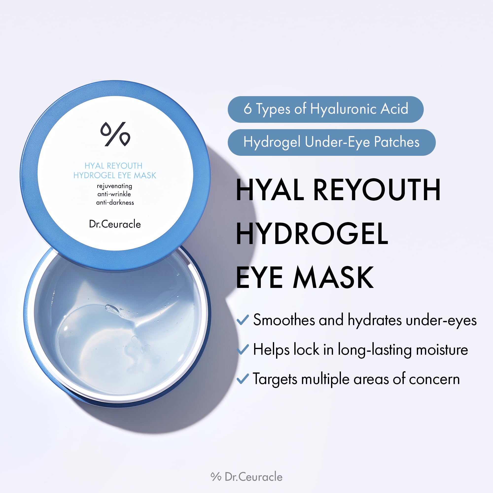 Dr.Ceuracle Hyal Reyouth Lot de 60 patchs coréens sous les yeux pour revitaliser, soin des rides, éclat et raffermissement