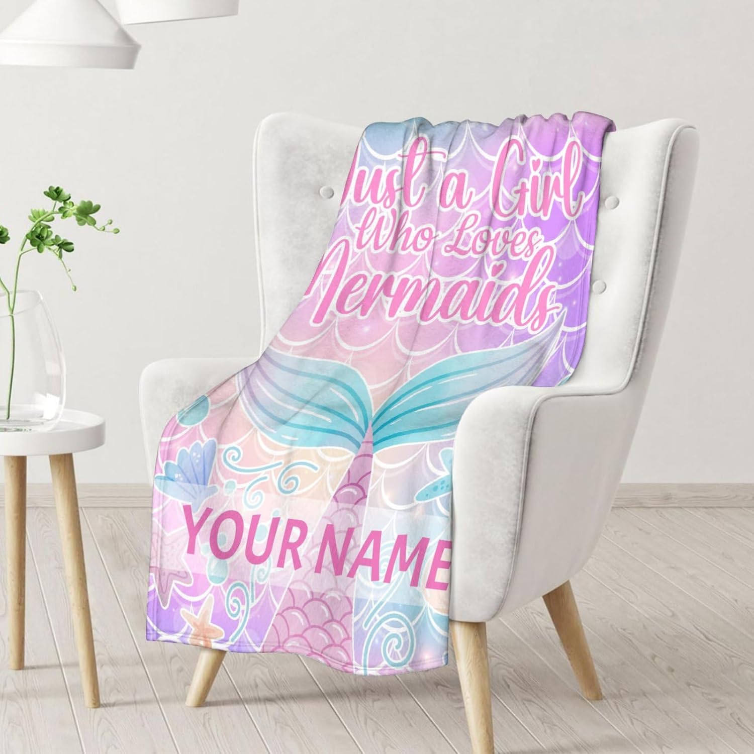 Personalized Mermaid Tail Blanket with Name - Soft, Fuzzy & Warm - 30"x40" Small Blanket for Couch, Office - Colorful Cute Throw Gifts for Girls - Image 2