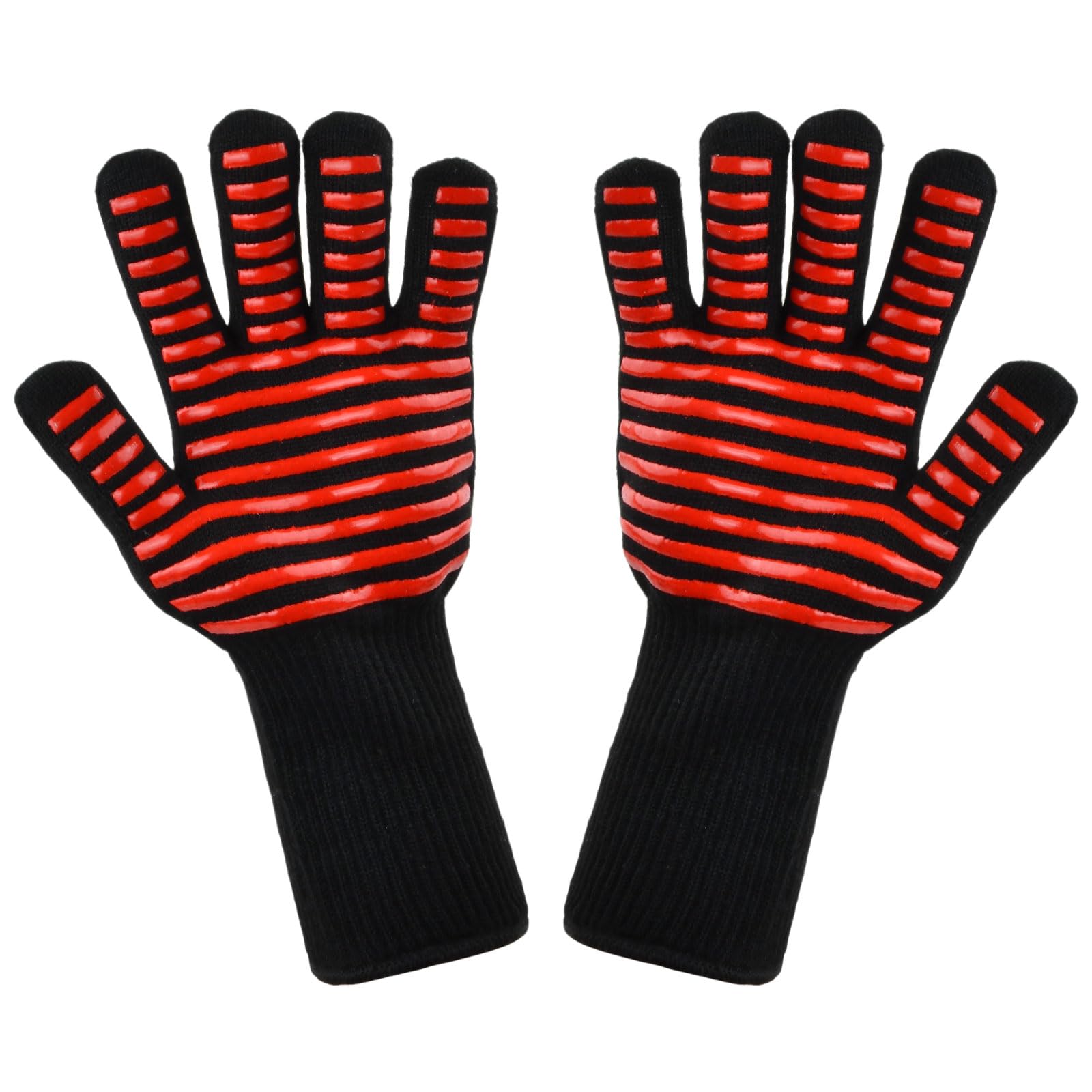 Grillhandschuhe Hitzebeständig bis 300°C, Feuerfeste Ofenhandschuhe aus Aramid, BBQ Handschuhe mit verlängerter Stulpe, Kochhandschuhe Backhandschuhe 