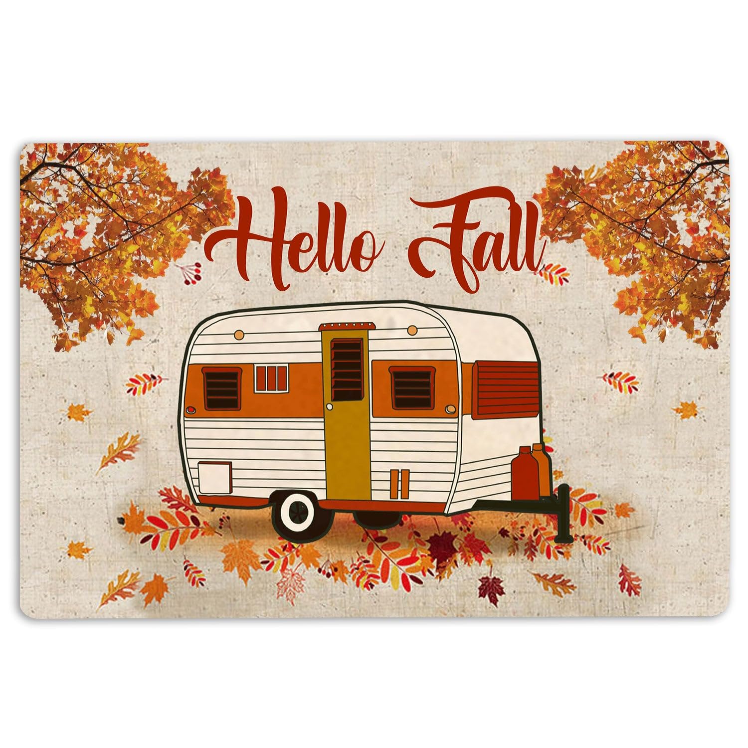 Camping Door Mat Hello Fall Campsite Camping Vintage Trailer Fall Autumn Welcome Non-Slip Mats Funny Doormat Bathroom Kitchen Front Porch Rugs Entrance 16 * 24in/40 * 60cm