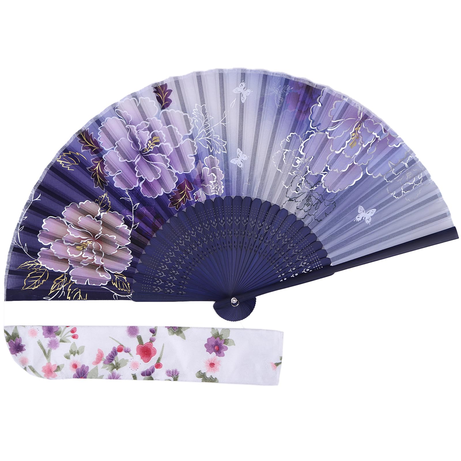 Traditional Bamboo Folding Fan Duo with Pouch