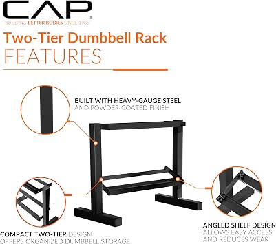 CAP 150 LB Dumbbell Set with 2-Tier Rack, Rubber Hex Free Weights Set, Home Gym Weight Set with Horizontal Storage Rack for Strength Training