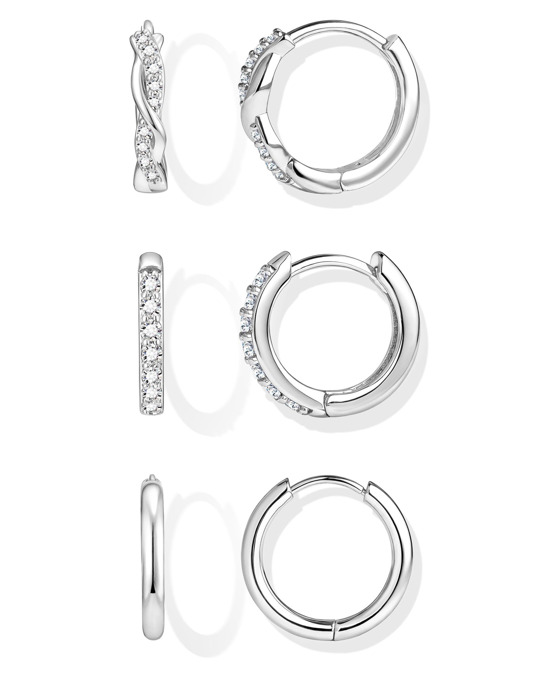 InerneyGold Huggie Hoop Earrings Set for Women, Dainty Small Sterling Silver Earring Stacks Hypoallergenic Jewelry for Multiple Piercings, Trendy Twisted Cute Cartilage Hoops Birthstone Gift 3 Pairs