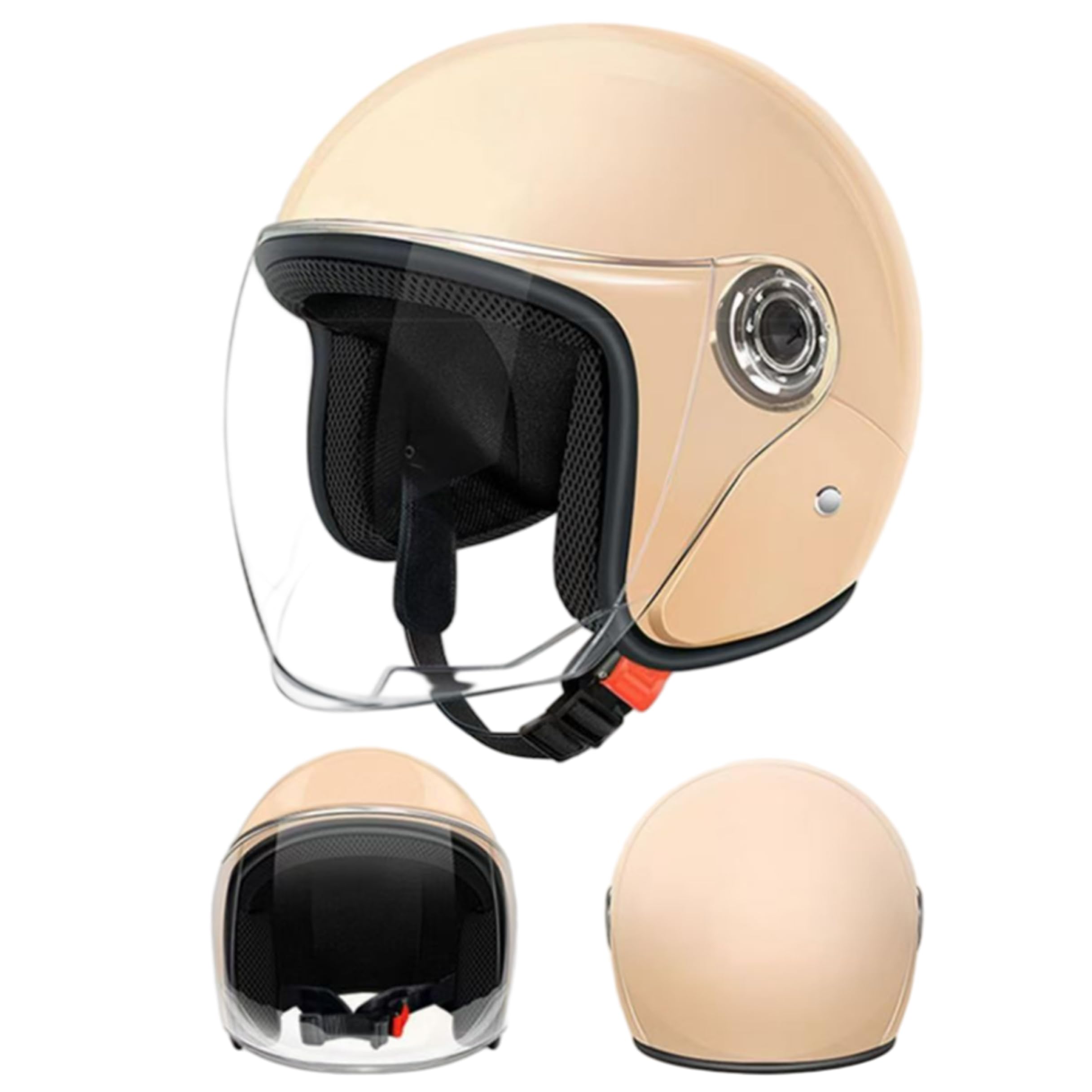 Casco Scooter para Hombre, Casco Abierto con Visera, Cascos De Protectores Multicapa para Hombres Y Mujeres, Lentes Resistentes A La Niebla, Negro.