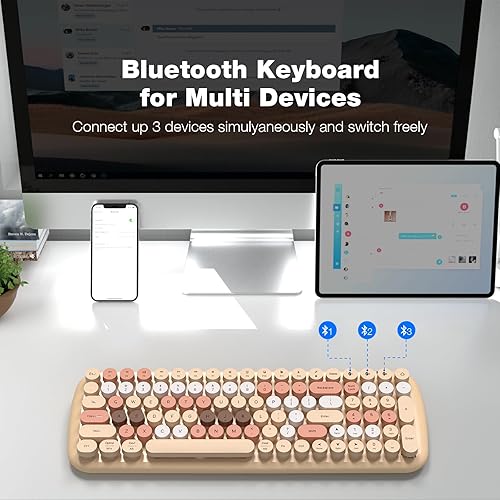 Miniatura 2 de MOFII Teclado Bluetooth inalámbrico para Mac, iPad, iPhone, PC, portátil y Android, conecta hasta 3 dispositivos simultáneamente, máquina de