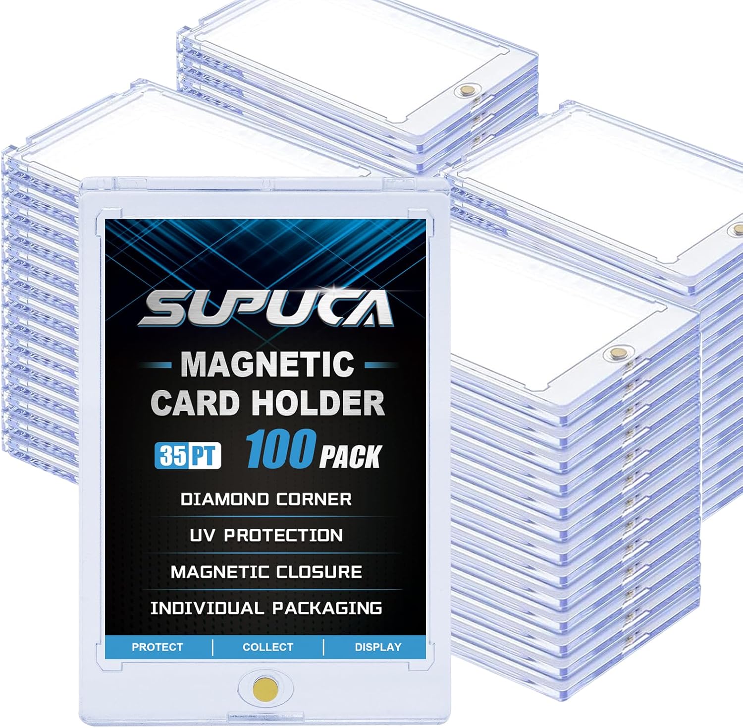 25ct Magnetic Card Holder 35PT, One Touch Protector for Trading Cards, Hard Plastic Sleeves Display Case for Baseball and Sports Cards