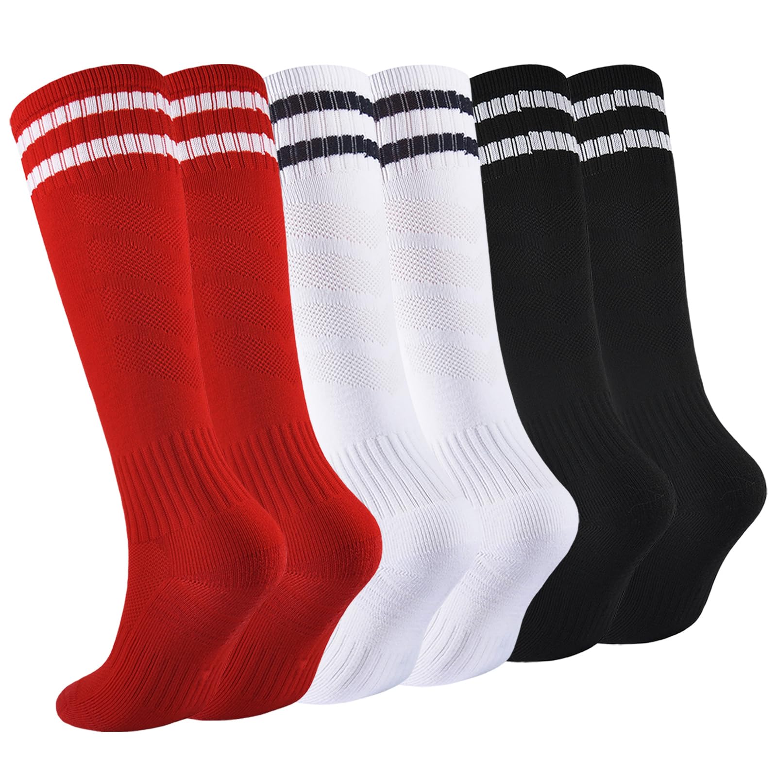 Hakugoo Kids Athletic Knee High Socks - Soccer, Baseball, Football & Softball Socks for Boys & Girls - 6 Pairs (L)