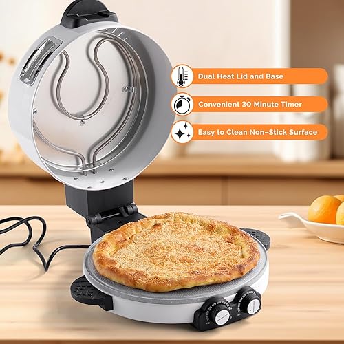 Miniatura 2 de Horno eléctrico de pizza de 12 pulgadas con temporizador y control de temperatura, perfecto para pizzas, panqueques, quesadillas, galletas (12