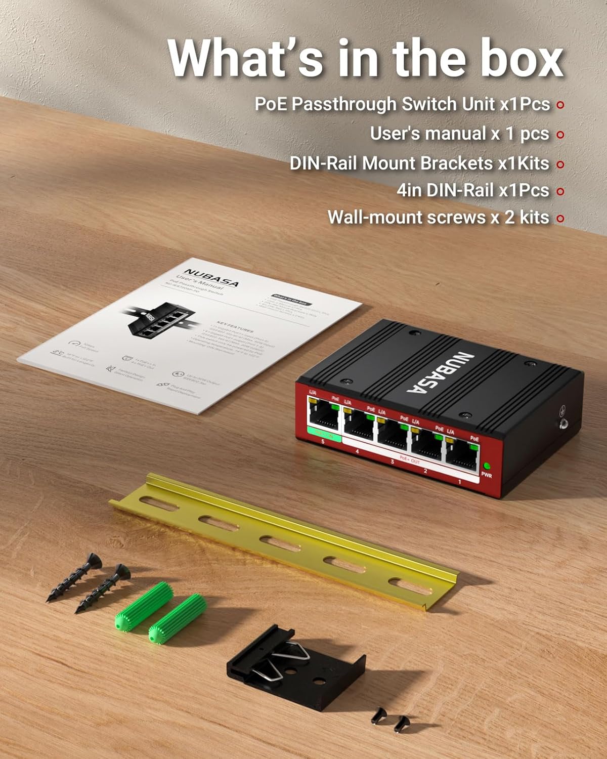 Industrial 5 Ports PoE Passthrough Switch | 1 x PoE++ Input, 4 × 802.3at Powered Outputs | Extends Ethernet up to 656ft(200m) | Outdoor & Indoor Friendly PoE Powered Switch | Ultra-Compact