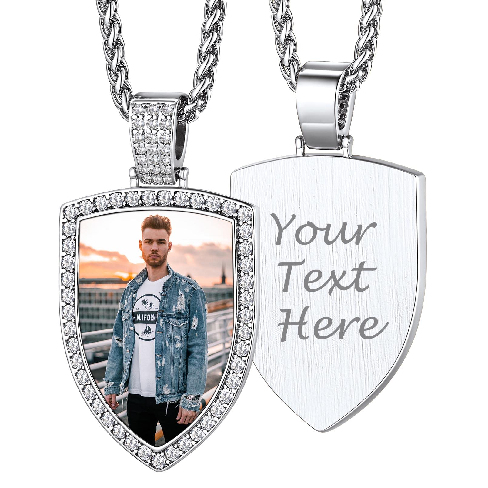 Custom4U Picture Necklace Personalized Photo Circle Chain for Men Women