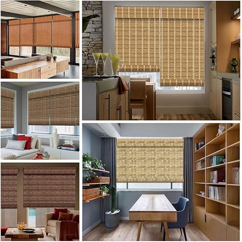Miniatura 4 de LETAU Persianas de madera sin cuerda para ventana, cortinas enrollables personalizadas de bambú que filtran la luz, patrón 14