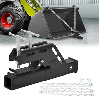 2025 New Upgraded Clamp on Trailer Hitch Receiver with Chain 3/8" Tractor Bucket Grab Hook and 2" Ball Mount Receiver Adapter for Tractor, Bucket, Kubota, Deere(Black)