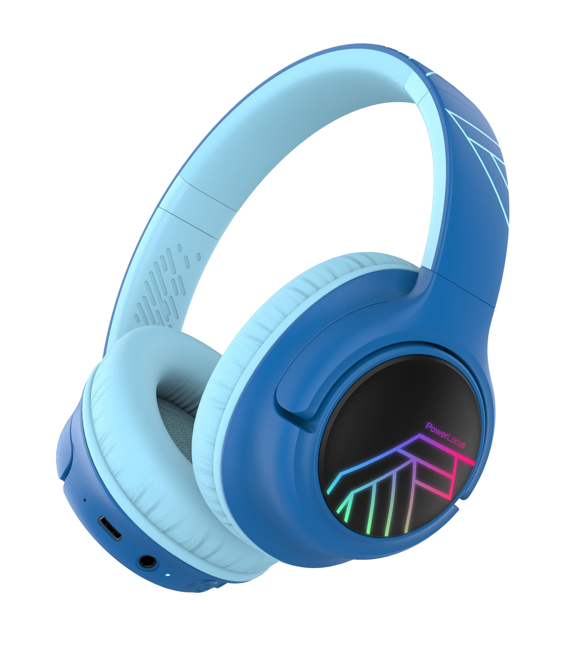 PowerLocus Kids Headphones Wireless, 74/85/94dB Volume Limit, 45H Playtime | LED Lights, Bluetooth Kids Headphones Over Ear, Foldable with Microphone, Sharing Function for iPad/Travel/Tablet/PC